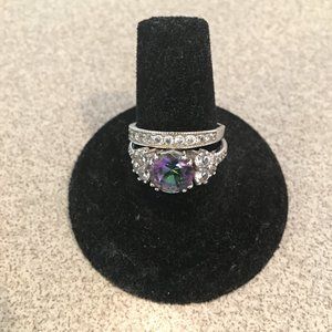 .925 Sterling Silver Bridal Set CZ & Mystic Topaz